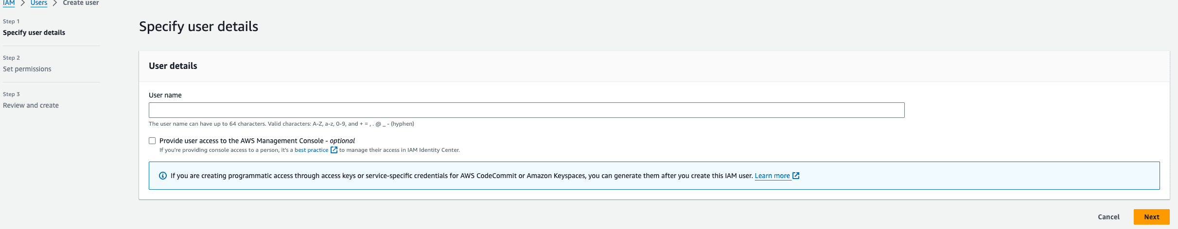 Picture of AWS IAM User console